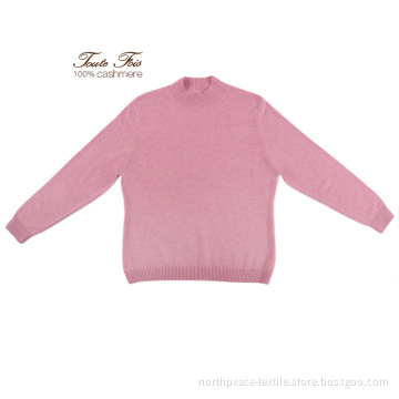 Women's 100% cashmere pink half turtleneck pullover sweater
